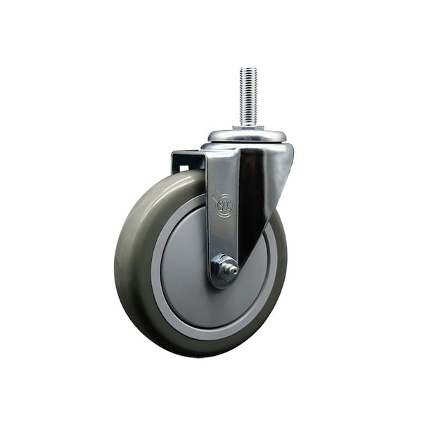 5 Inch Gray Polyurethane Wheel Swivel 58 Inch Threaded Stem Caster Service Caster